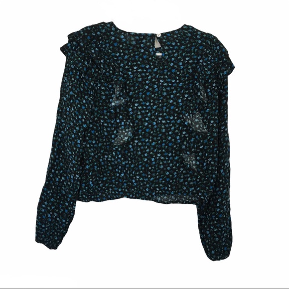 Women's Floral Print Long Sleeve Ruffle Blouse NWT - Picture 4 of 5